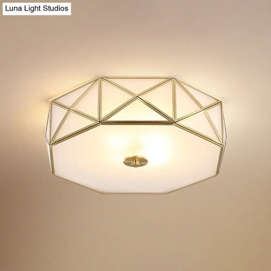 Geometric Flushmount Light With Gold Finish & Minimalistic White Glass Design 4 /