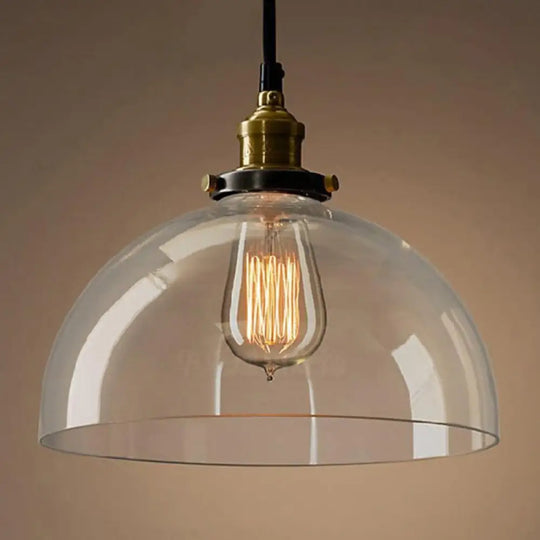 Geometric Industrial Pendant Lamp With Glass Suspension For Dining Room Lighting Clear / Semicircle