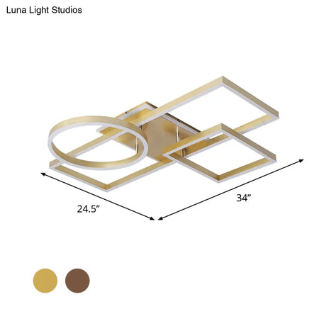 Geometric Led Ceiling Lamp In Golden/Coffee - Warm/White Light 20.5’/34’ L