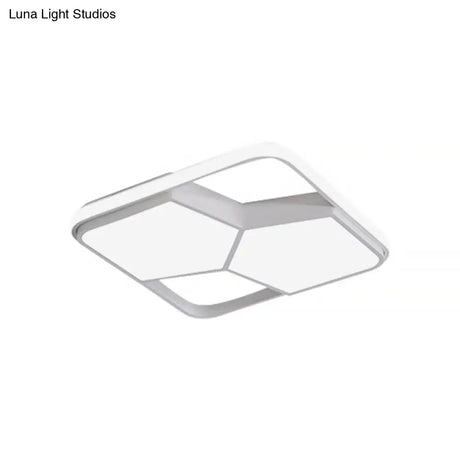 Geometric Led Ceiling Light In Black/White Acrylic - Contemporary Flush Mount Lamp For Bedroom With