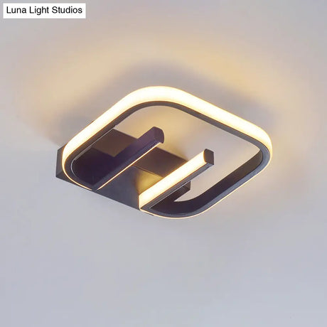 Geometric Led Ceiling Light In Nordic White/Black/Gold With Metallic Finish - Perfect For Hallways