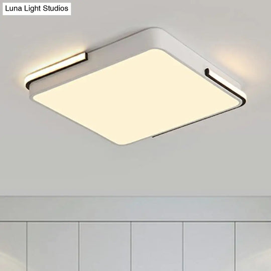 Geometric Led Ceiling Light In White - Nordic Metal Flush Fixture For Living Room / 18 Square Plate
