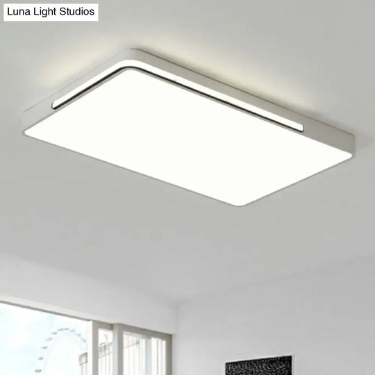 Geometric Led Ceiling Light In White - Nordic Metal Flush Fixture For Living Room