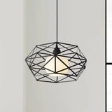 Geometric Metal Cage Pendant Light For Industrial Dining Rooms - Black/White Black