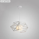 Geometric Metal Cage Pendant Light For Industrial Dining Rooms - Black/White