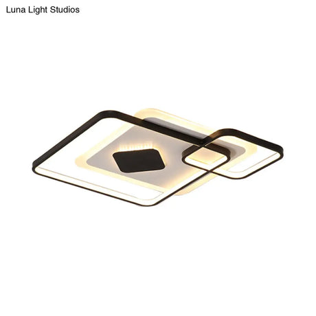 Geometric Metal Led Ceiling Light - Black Flush Mount In White/Warm 16.5’/19.5’/23.5’ Wide