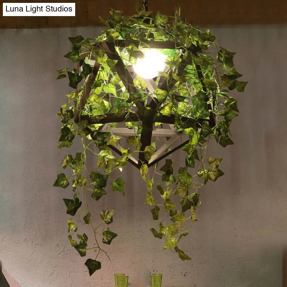 Industrial Geometric Metal Led Pendant Light With Plant Decor Black