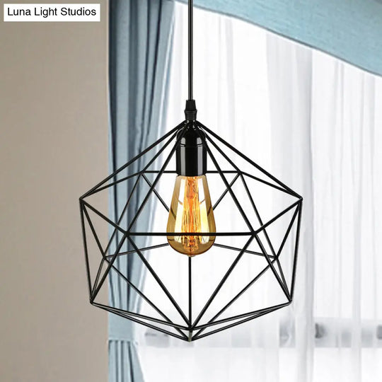 Industrial Geometric Metal Pendant Light - 1 Black/White 7/8.5/11 W For Living Room Black / 8.5