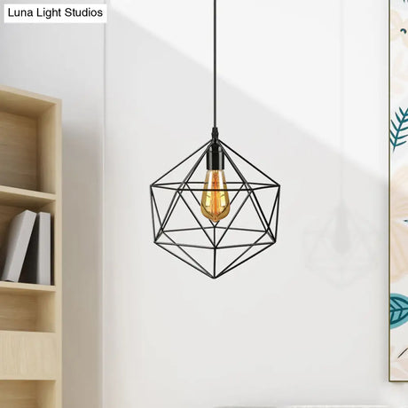 Geometric Metal Pendant Light - Industrial Living Room Hanging In Black/White 3 Sizes Available