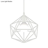 Geometric Metal Pendant Light - Industrial Living Room Hanging In Black/White 3 Sizes Available