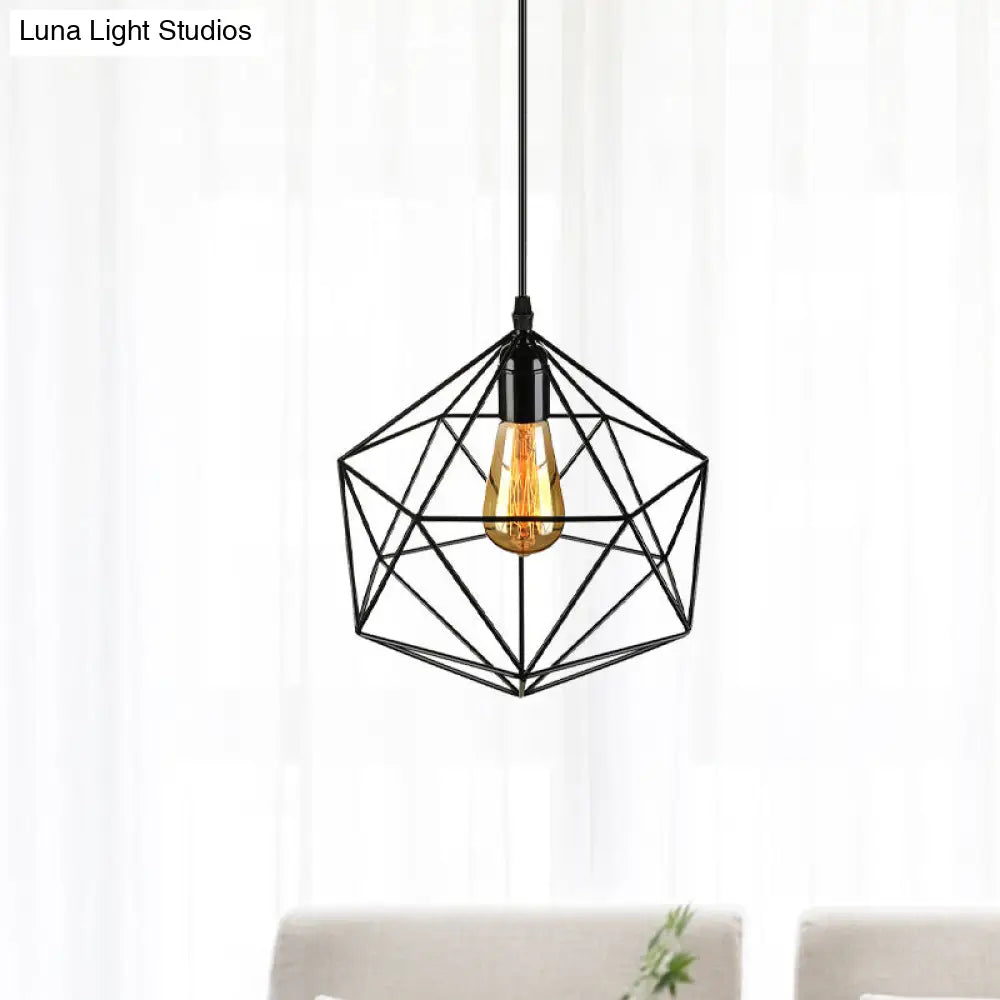 Industrial Geometric Metal Pendant Light - 1 Black/White 7/8.5/11 W For Living Room