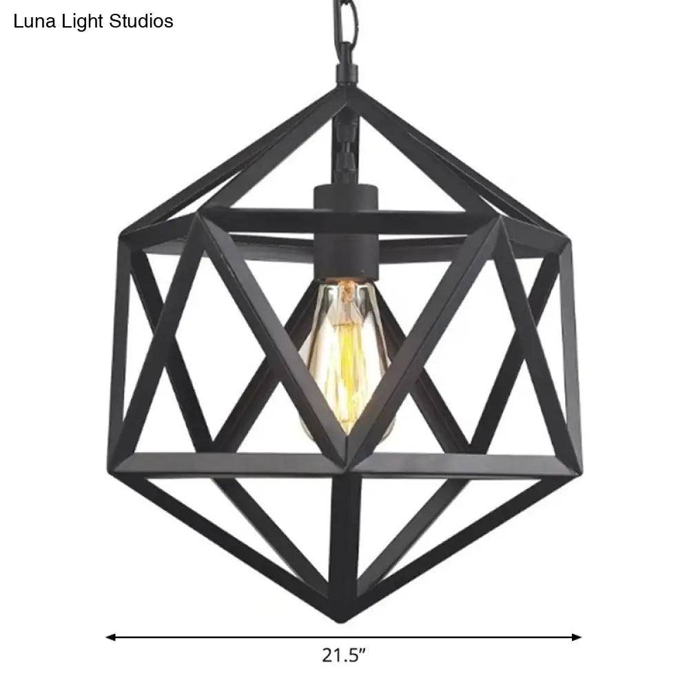 Geometric Metal Pendant Lighting - Industrial 1 Head Wide Dining Room Down In Black