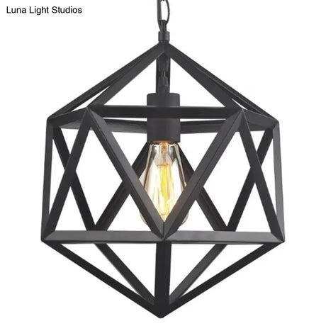 Geometric Metal Pendant Lighting - Industrial Black 1 Head Dining Room Down 14’/18’/21.5’ Wide