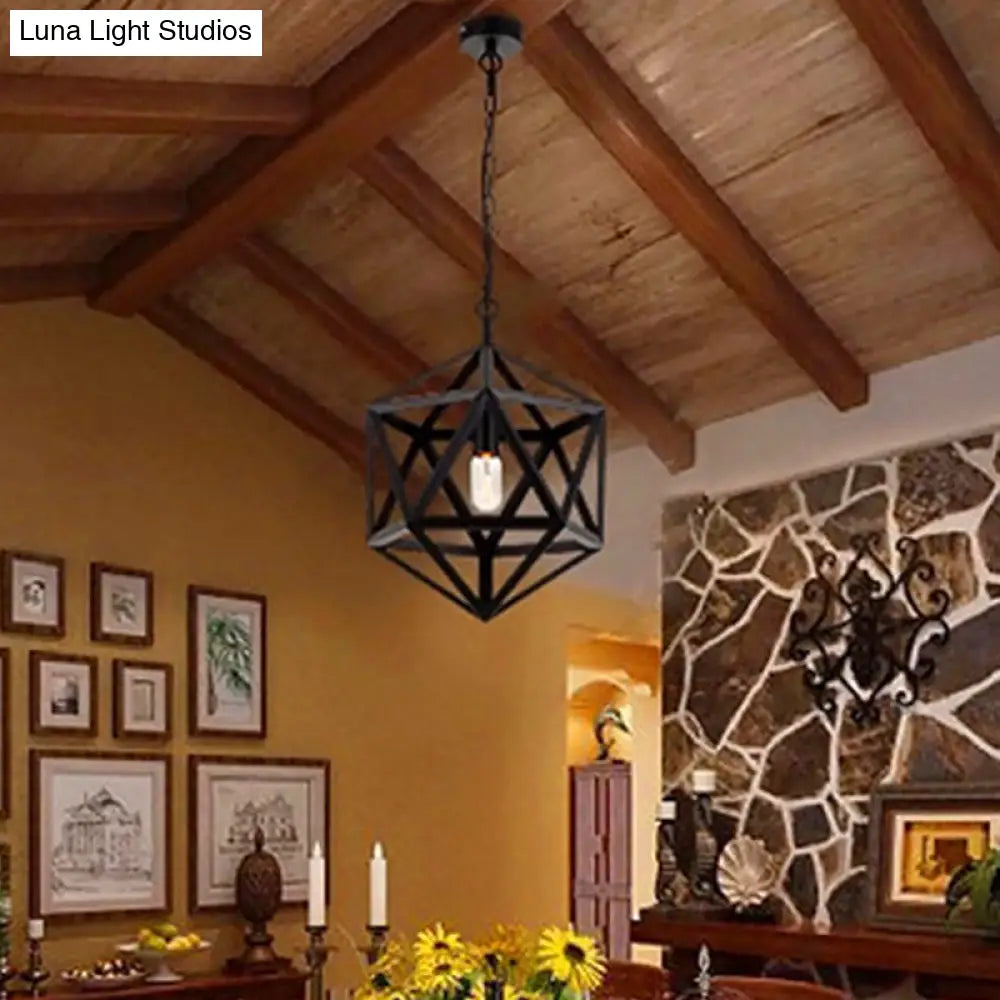 Geometric Metal Pendant Lighting - Industrial Black 1 Head Dining Room Down 14’/18’/21.5’ Wide
