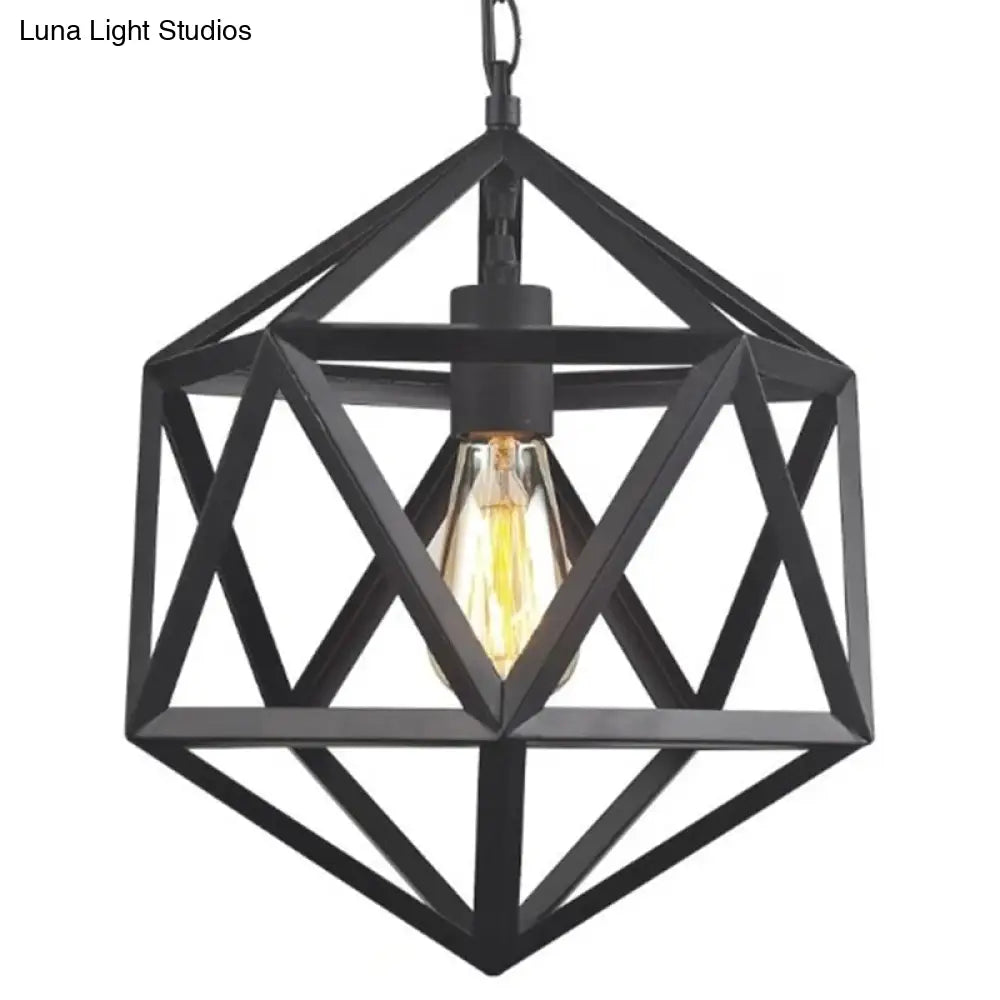 Geometric Metal Pendant Lighting - Industrial Black 1 Head Dining Room Down 14’/18’/21.5’ Wide