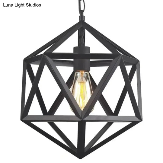 Geometric Metal Pendant Lighting - Industrial Black 1 Head Dining Room Down 14’/18’/21.5’ Wide