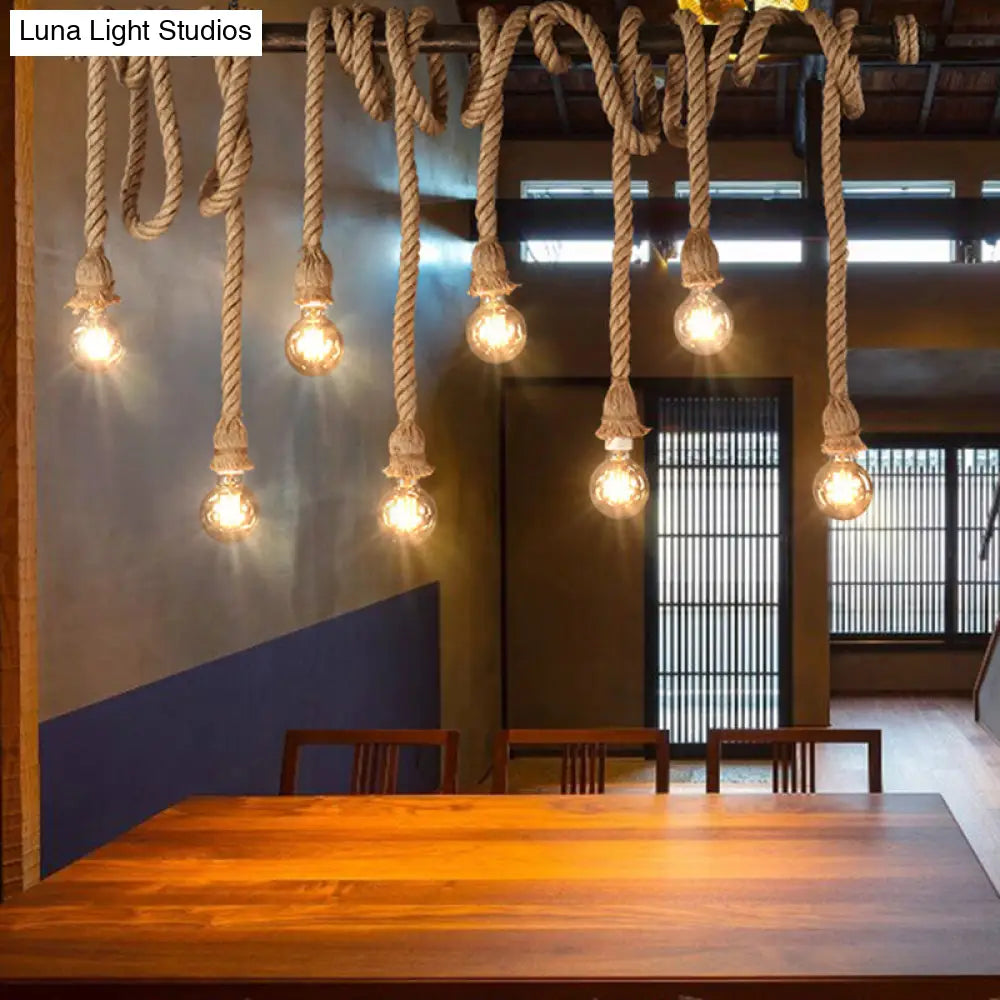 Sophisticated Geometric Brown Chandelier: Natural Rope Countryside Suspension Light 8 /