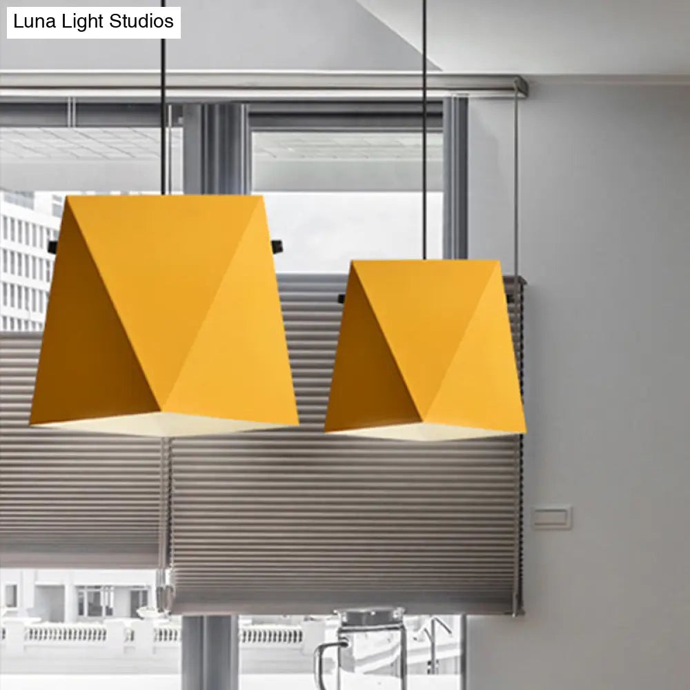 Geometric Pendant Ceiling Light In Macaron Iron Down Lighting With 1 Bulb - Pink/Black/Blue Yellow
