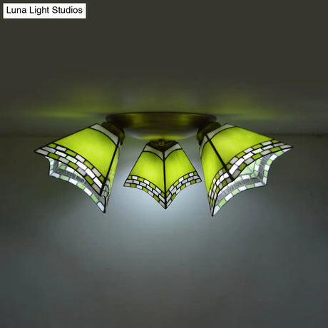 Geometric Stained Glass Flushmount Light - Vintage Style 3 Colors Perfect For Bedrooms