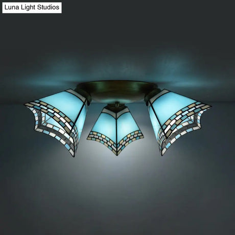 Geometric Stained Glass Flushmount Light - Vintage Style 3 Colors Perfect For Bedrooms