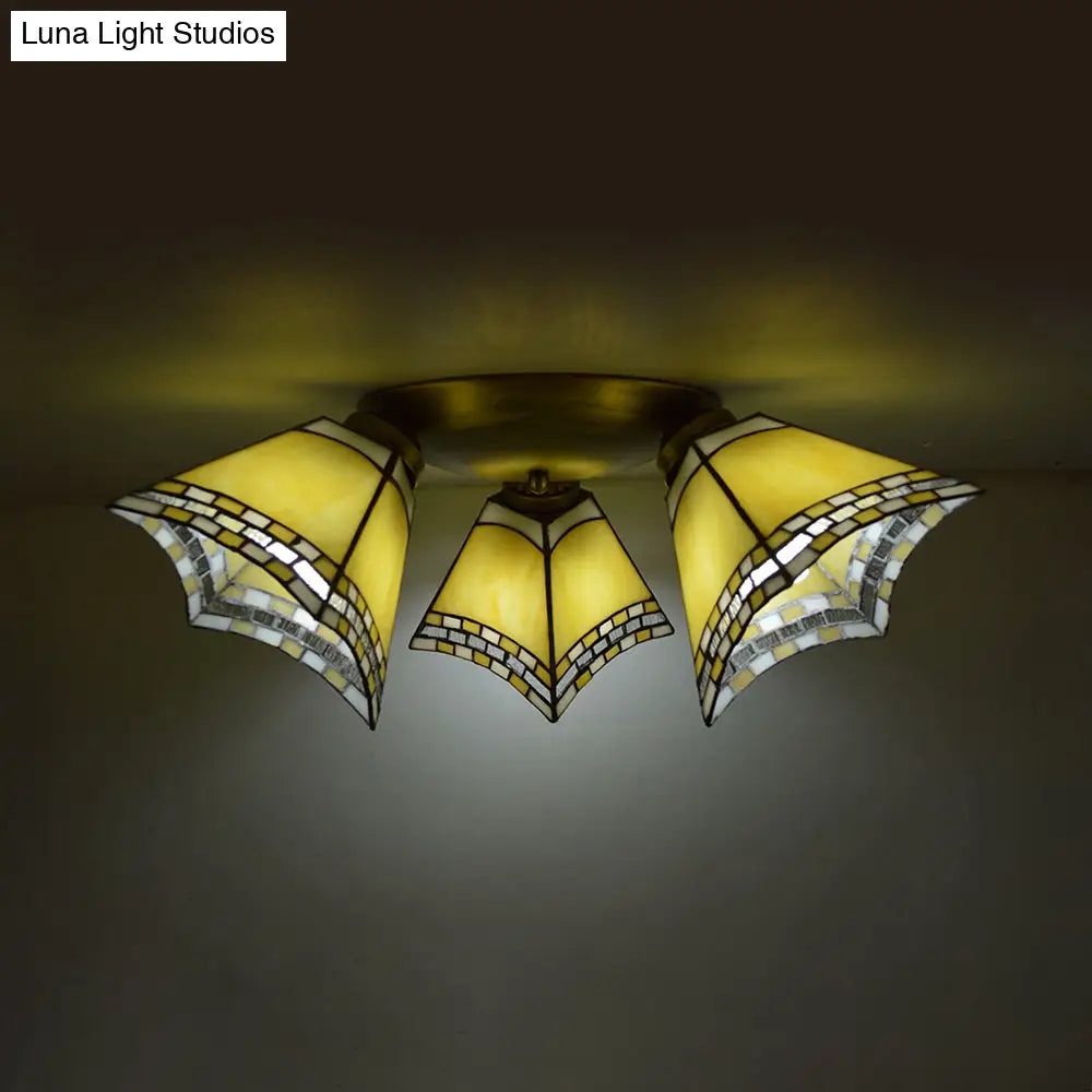 Geometric Stained Glass Flushmount Light - Vintage Style 3 Colors Perfect For Bedrooms
