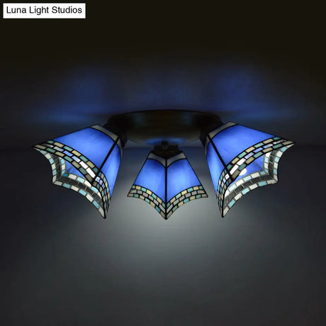 Geometric Stained Glass Flushmount Light - Vintage Style 3 Colors Perfect For Bedrooms