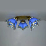 Geometric Stained Glass Flushmount Light - Vintage Style 3 Colors Perfect For Bedrooms Dark Blue