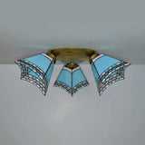 Geometric Stained Glass Flushmount Light - Vintage Style 3 Colors Perfect For Bedrooms Sky Blue