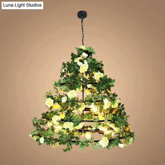 Vintage Geometric Metal Chandelier With Artificial Plant - Ceiling Lighting Fixture Light Yellow /