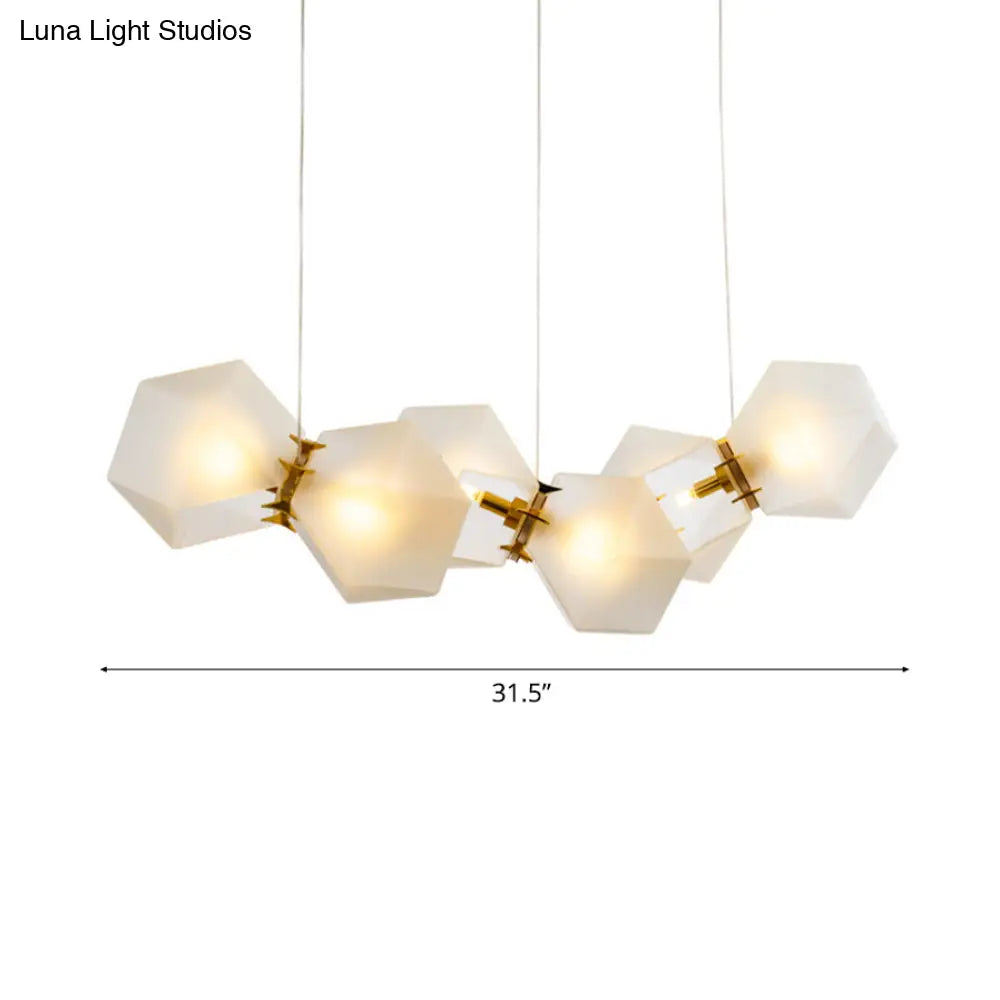 Geometric White Glass Shade Chandelier Kit: Modern Gold Led Hanging Lamp For Living Room - 2/4/6