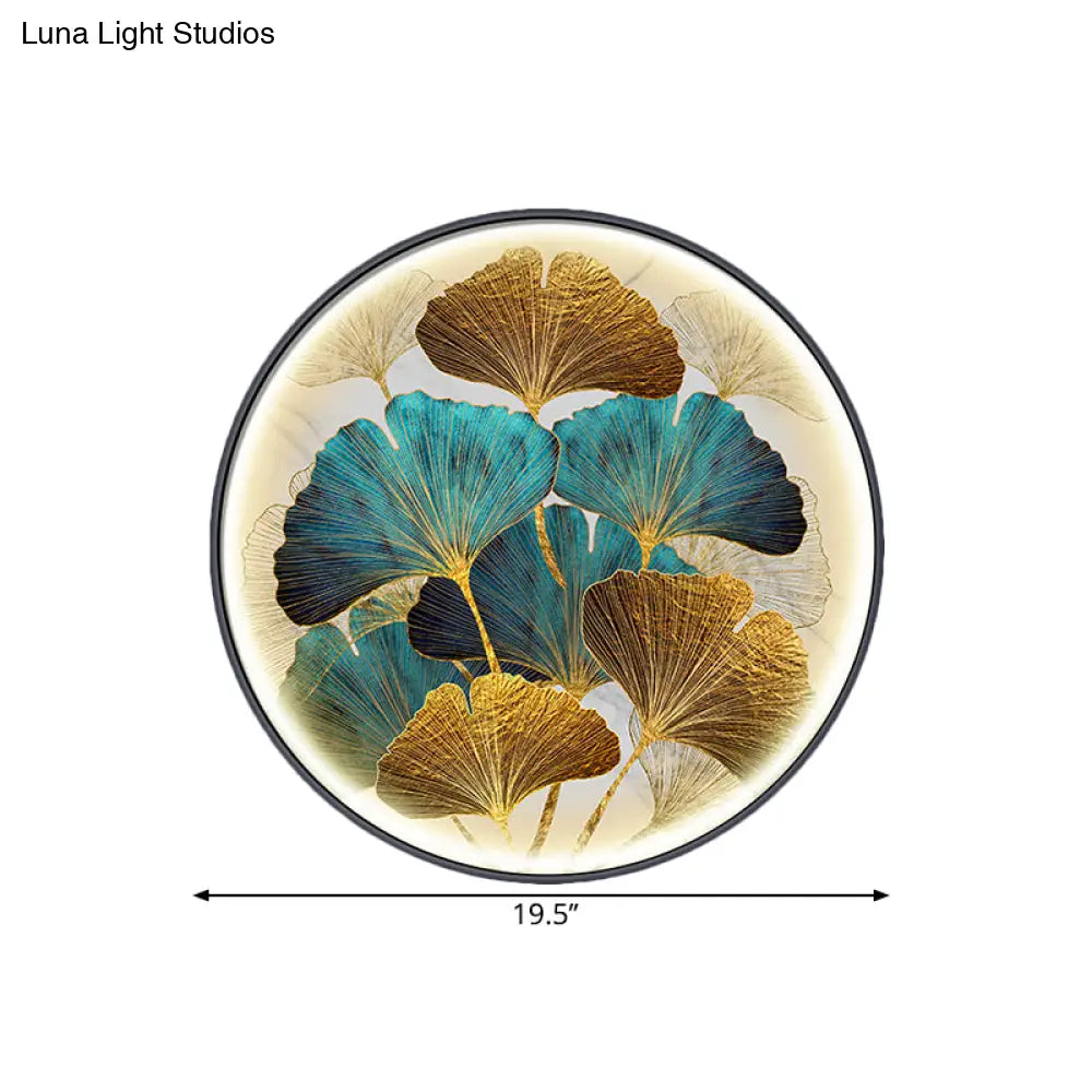 Ginkgo Leaf Led Wall Sconce In Asian Style Metal For Tearoom Decor - Green/Yellow-Green