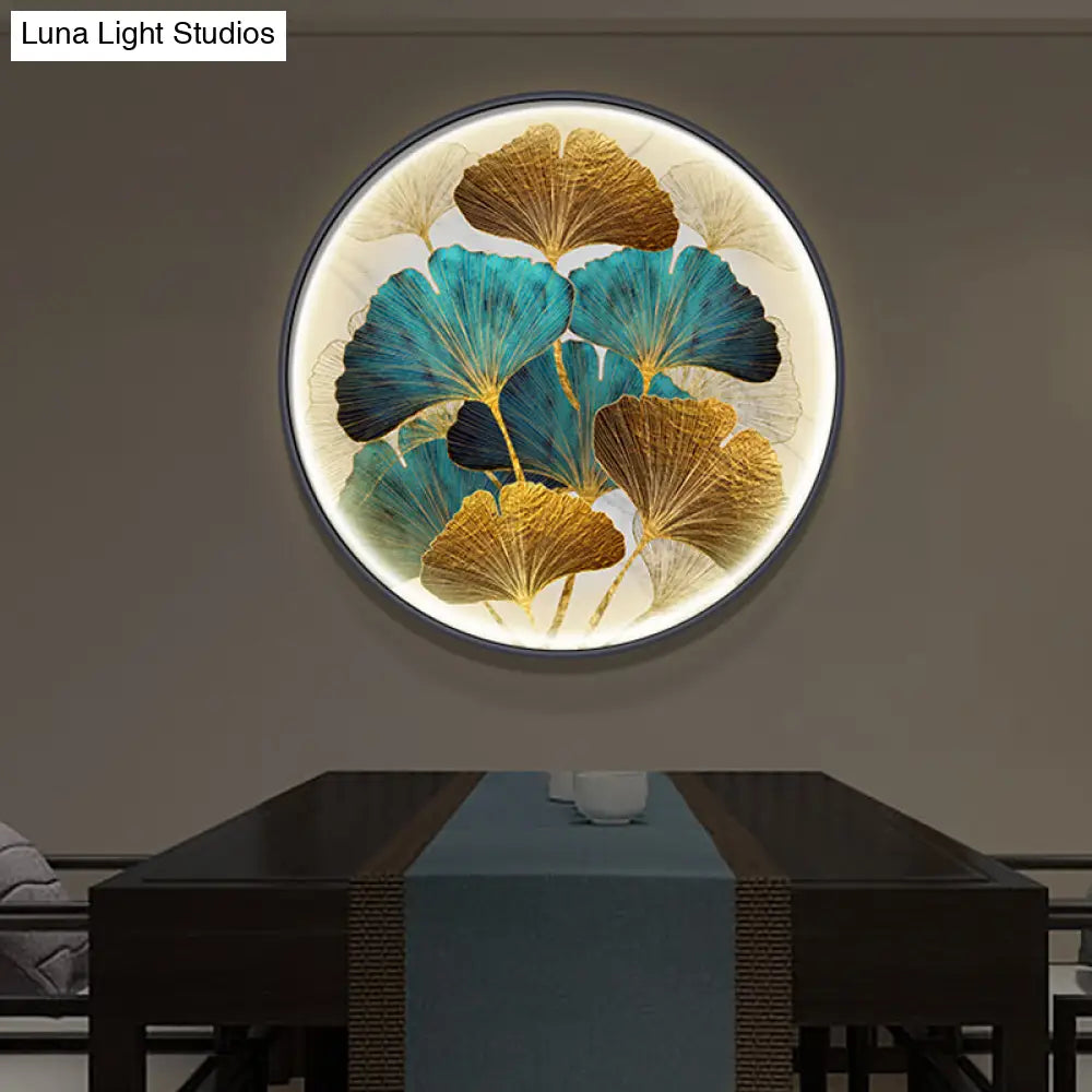 Ginkgo Leaf Led Wall Sconce In Asian Style Metal For Tearoom Decor - Green/Yellow-Green