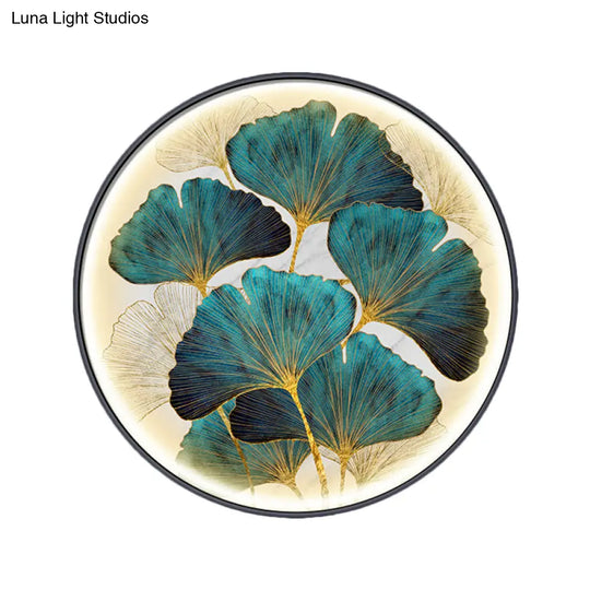 Ginkgo Leaf Led Wall Sconce In Asian Style Metal For Tearoom Decor - Green/Yellow-Green