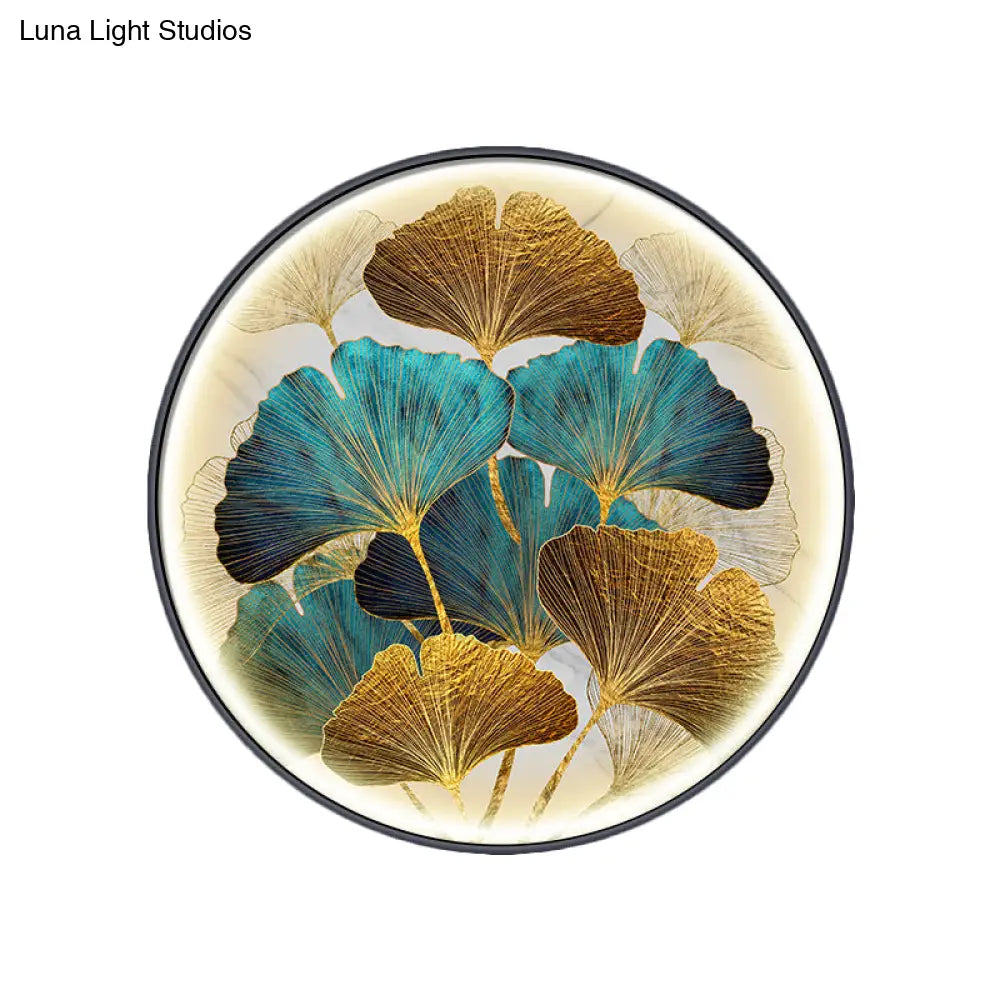 Ginkgo Leaf Led Wall Sconce In Asian Style Metal For Tearoom Decor - Green/Yellow-Green