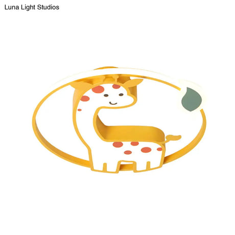 Giraffe Kids Ceiling Light Fixture - Iron Frame Led Yellow Flush Mount For Children’s Bedroom