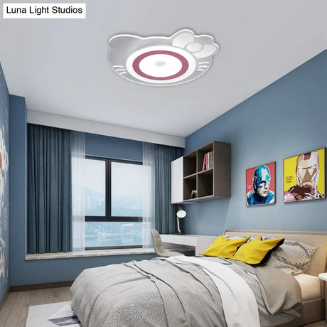 Girl Bedroom Kitten Led Ceiling Light In White And Pink - Adorable Stylish