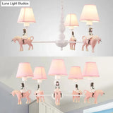 Girls Bedroom Carousel Chandelier - Pink Hanging Light With Fabric Shade