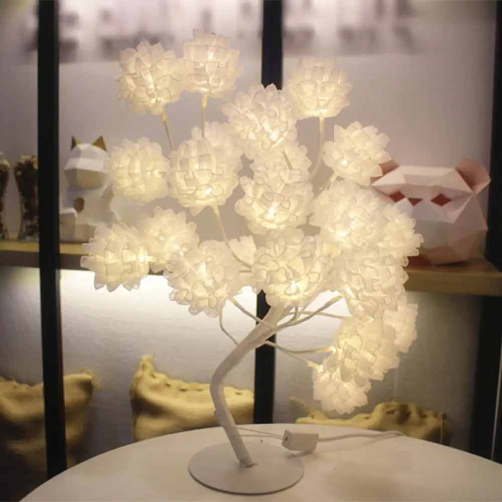 Girls Floral Usb Nightstand Lamp - Elegant Tulle Decor And Led Lighting White /
