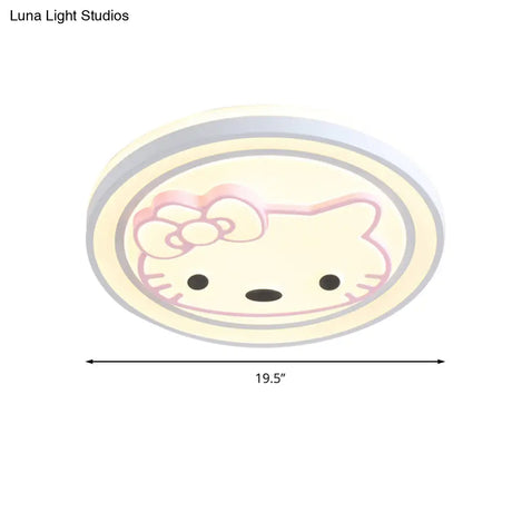 Girls Pink Cartoon Led Ceiling Lamp With Cute Pattern Acrylic Flush Mount Light