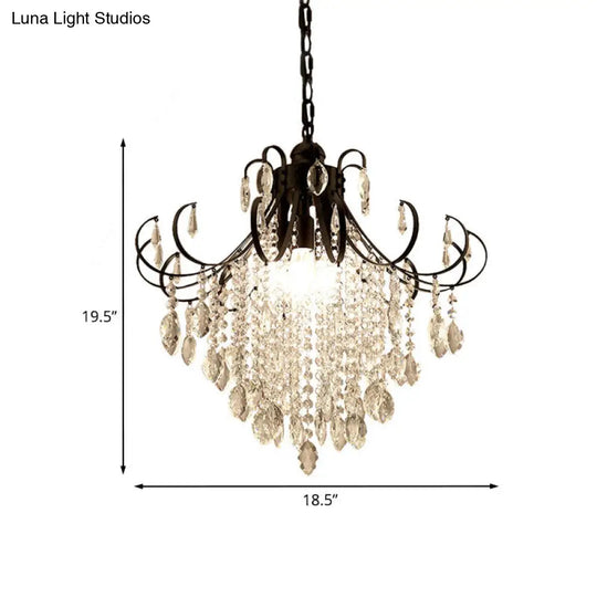Glam Teardrop Pendant Light With Metal Curved Arm And Crystal Strands Chandelier
