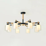 Glass Circular Column Hanging Lights - 6-Light Nordic Pendant Light Fixture For Living Room Black