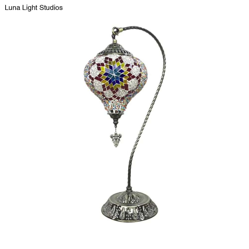 Glass Teardrop Small Desk Lamp - Antique Style With Gooseneck Metal Arm Rose Red/Sky Blue/Watermelon