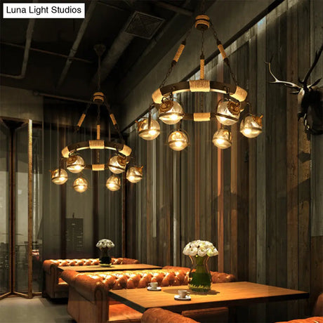 Globe Chandelier Lamp: Farmhouse Style 6/8-Light Rope Hanging Light With Amber Glass Shade - Ideal