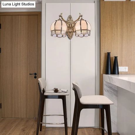 Globe Dining Room Sconce Light - Traditional Metal 2-Bulb Brass Wall Fixture