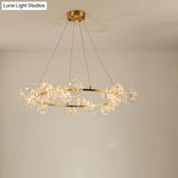 Globe Living Room Led Chandelier Light - Contemporary Clear Glass With Gold Halo Ring