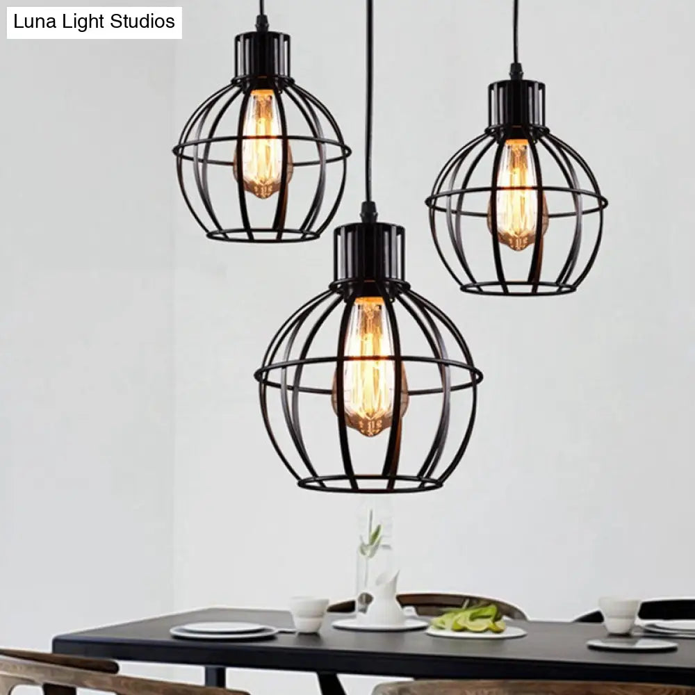 Black Industrial Single Light Pendant Lamp - Globe Metal Hanging For Dining Room