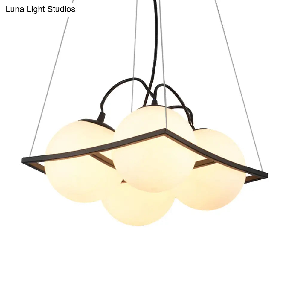 Globe Traditional Frosted Glass Chandelier - 4/9 Light White Hanging Fixture For Living Room Ceiling