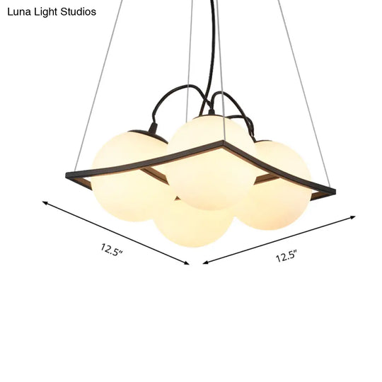 Globe Traditional Frosted Glass Chandelier - 4/9 Light White Hanging Fixture For Living Room Ceiling