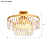Gold 2 - Layer Crystal Semi Flush Mount Light Fixture With 3/5 Bulbs - Postmodern Style For Living