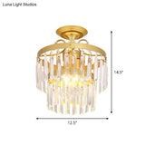 Gold 2 - Layer Crystal Semi Flush Mount Light Fixture With 3/5 Bulbs - Postmodern Style For Living